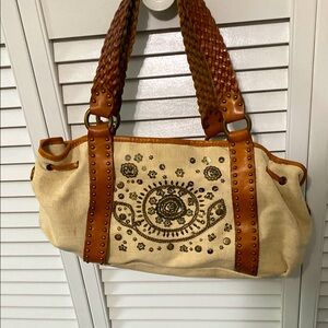 Embroidered Tan and Brown Women's Bag
